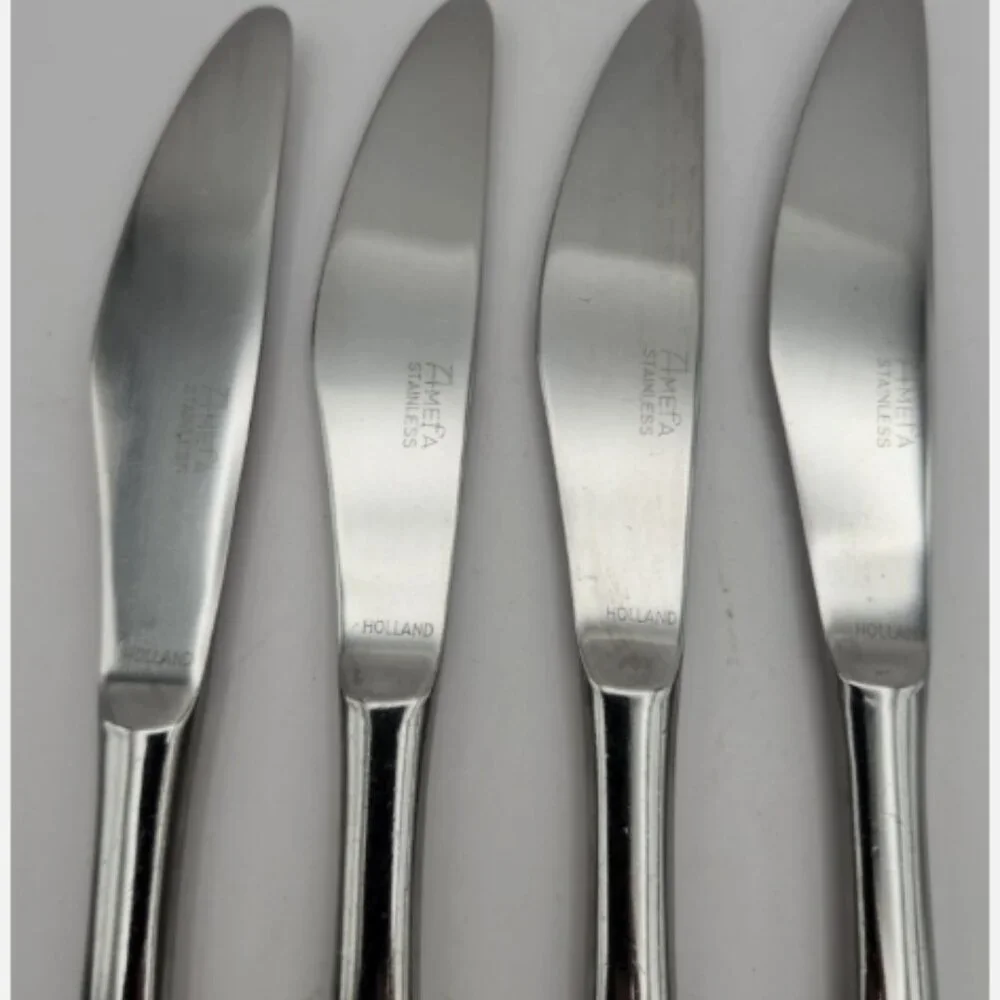 Vintage Amefa Holland Stainless Steel Dinner Knife Lot of 4 Knives Prestige Rare
